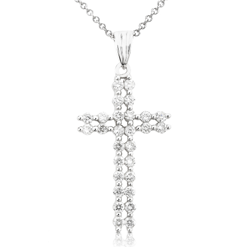 Diamond Cross Pendant in 14k White Gold